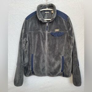 L.L.Bean Mens Sherpa Fleece Jacket Lg Gray Blue Mock Neck Full Zip Gorpcore Cozy